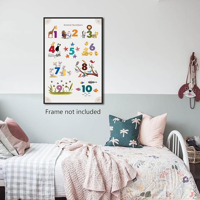 xbsifyiooa Number 1-10 Poster for Toddlers, Learning & Educational Numbers Posters for Toddlers 1-3, Kids Learning Posters, Cute Animal Numbers Chart Preschool Wall Posters For Kids 24x36in Unframed