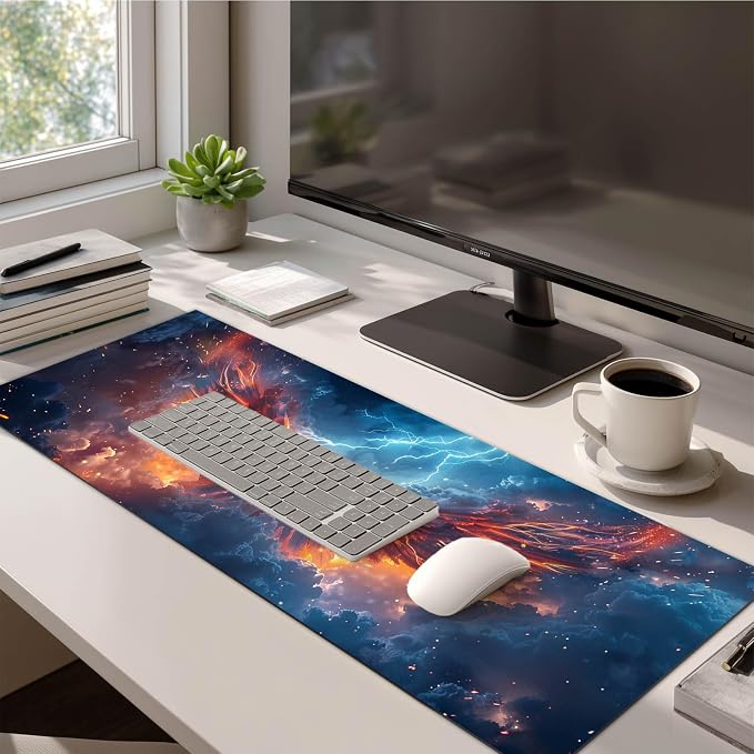 HOMETITUTE Mouse Pad 31.5 x 11.8 Inch XL Large Desk Mat Fire Wing Lightning Gaming Mousepad Extended Keyboard Mat Computer Desk Pad Waterproof Non Slip Surface Mouse Pads