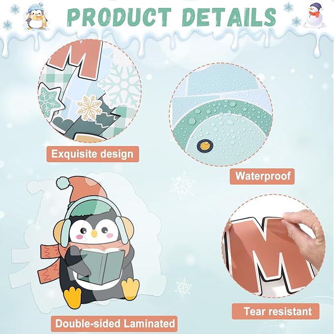 64Pcs Winter Reading Bulletin Board Decoration Set Warm up with a Good Book Classroom Decor Winter Penguin Snowflakes Paper Cutouts for School Home Chalkboard Christmas Xmas Holiday Party Supplies