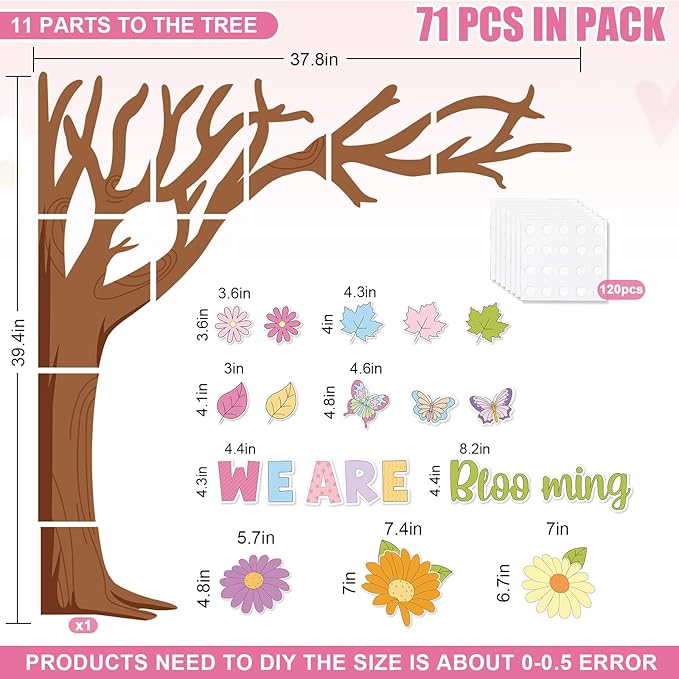 JarThenaAMCS Spring Tree Bulletin Board Decorations Set We are Blooming Classroom Decoration Daisy Flower Butterfly Paper Cutouts for Home School Chalkboard Wall Door Decor Supplies