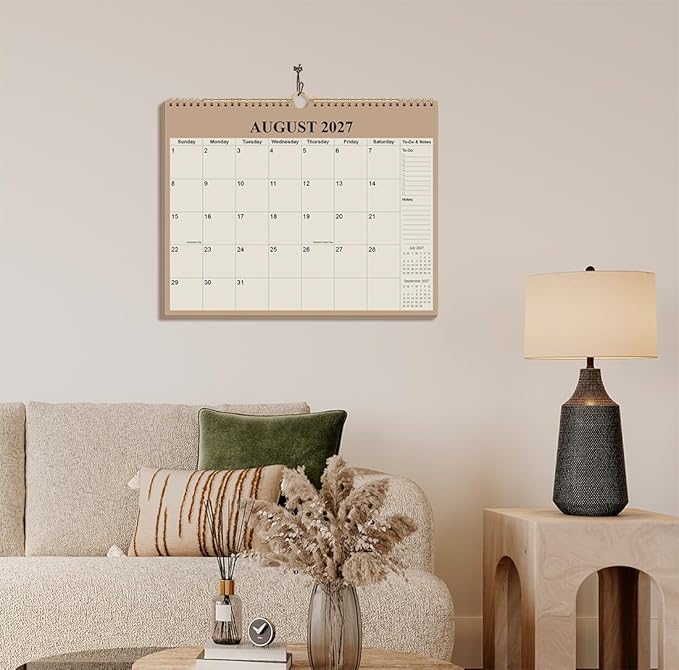 Calendar 2026-2027 - 18 Months Wall Calendar from July 2026 - December 2027, 2026-27 Wall Hanging Calendar Planner with Thick Paper, 12" x 14.5", Beige