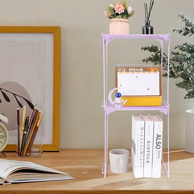 Locker Organizer Shelf Stackable Extra Locker Shelf for School Locker Organizer Storage Cabinet Accessories Suitable for School, Office, and Home use (1, Purple)