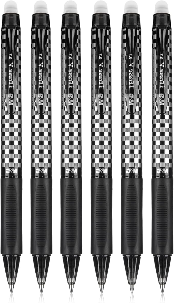 M&G Erasable Pens, 6 Pcs Medium Point 0.7mm Black Ink Eraserable Gel Pens for School, Journaling, & Office Writing Crossword Puzzles