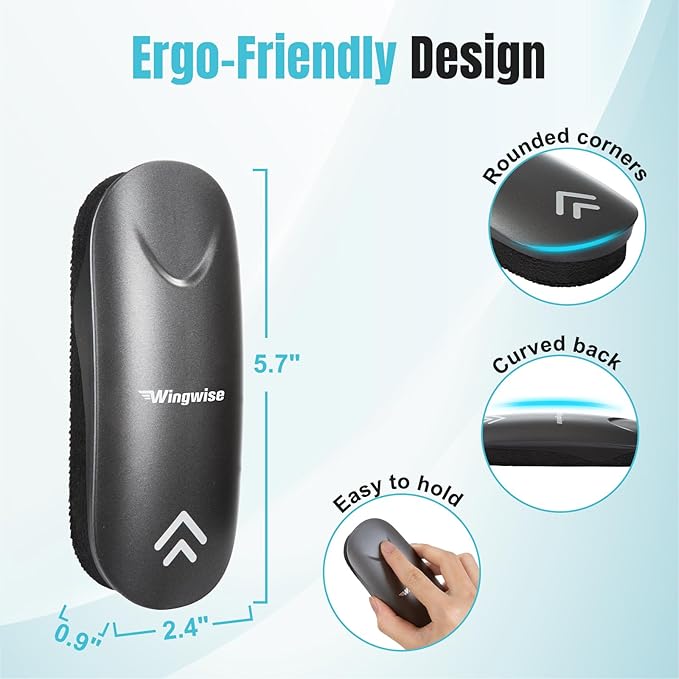 Wingwise Dry Erase Eraser, Magnetic White Board Eraser for Glass Whiteboards, Comfortable Grip, Strong Magnet, 2-Pack, Black + Gray (WE302)