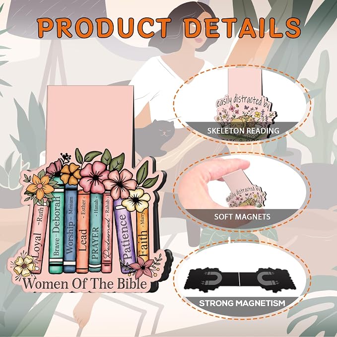 Wxiben Book Lovers Magnetic Bookmark - 9 Pcs Funny Reading Bookmarks Magnets Retro Bookish Floral Book Mark Magnetic Book Mark Page Markers Clip Gifts for Women Men Book Lovers Students Teacher