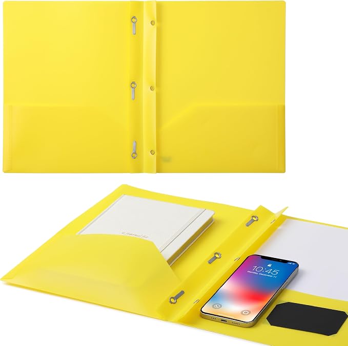 Mr. Pen- Plastic Folders with Pockets and Prongs, 24 Pack, Letter Size, Yellow, Flexible Plastic Folders with Prongs