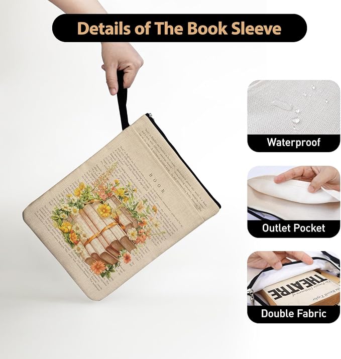 BookFloral Book Sleeve for Book Lovers, Wildflower Book Covers Protector for Paperbacks with Handle Pocket for Reader Bookworm Bookish, Book Club Gifts for Chritsmas, Reading Accessories for Student
