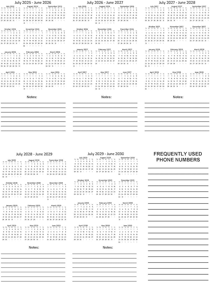 Ritadeshop 5 Year Calendar Planner (Black, 11 * 8.5" July 2025-June 2030)