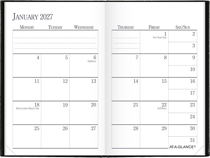AT-A-GLANCE 2027 Planner, Weekly & Monthly, 2.75" x 4.25", Pocket Size Fine Diary, Faux Leather Hardcover, Black (72010527)