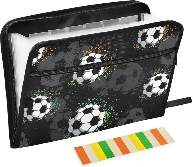 Grunge Urban Soccer Ball File Folders, Plastic Folders with 13 Pockets, Expandable File Folder for Documents School Students Office, Aesthetic Folder with Labels A4 Letter Size