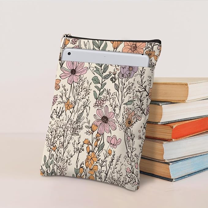 Floral Book Sleeve, Wildflower Book Covers for Paperbacks, Garden Flowers Book Pouch Book Protector, Book Lovers Gifts for Women Girls Friend, Book Accessories Book Club Gifts Christmas Birthday Gifts