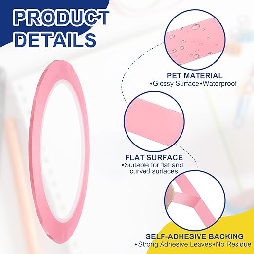 MECCANIXITY Whiteboard Tape 5/64" / 2mm Self Adhesive Graphic Chart Line Tape 72 Yard Grid Marking Stickers for Pinstripe Dry Erase Board Scrapbooking DIY Art Crafts, Pink, Pack of 3