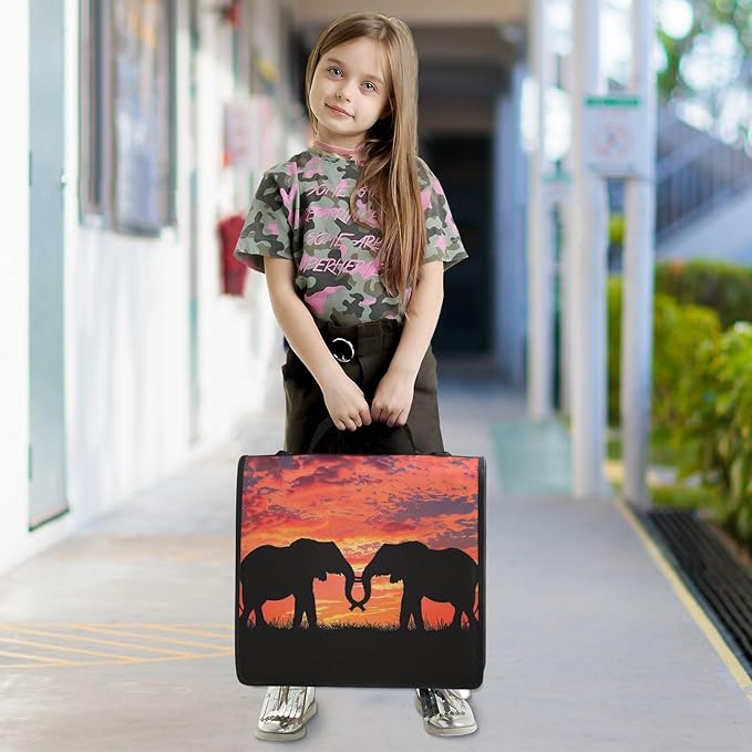 ALAZA Couple Elephant Sunset 3 Ring School Zipper Binder Bag Expanding File Folder Case Briefcase with Shoulder Strap