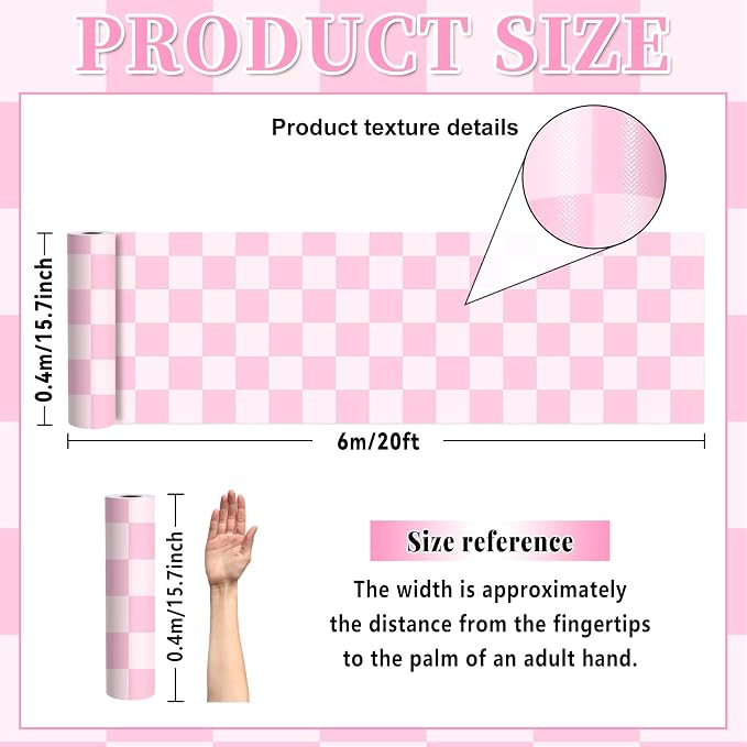 Pink Checked Bulletin Board Roll Reusable Waterproof Erasable Pastel Pink Non-Woven Fabric Bulletin Board Roll Wrinkle Resistant Background Poster for Classroom Decor Wrapping DIY Crafts 15.7" x 20ft
