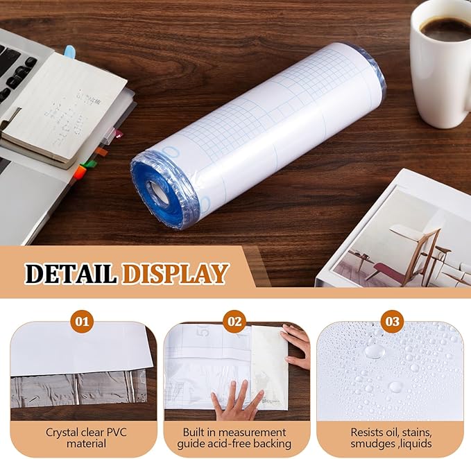 AmazingSpark 16" x 200 ft Open-Edge Adjustable Archival Book Jacket Covers Gloss 1.5-mil Rolls, Foldable Book Dust Jacket Covers, Super Clear Acid Free Cover for Hardcover Library Collection Document