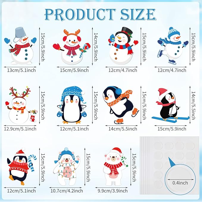 Faccito 62 Pcs Winter Bulletin Board Decorations Penguin Snowflake Snowman Cutouts Christmas Tree Cutouts Winter Snow Bulletin Board Set with Glue Point Dot for Xmas Holiday Classroom Home Party Suppy