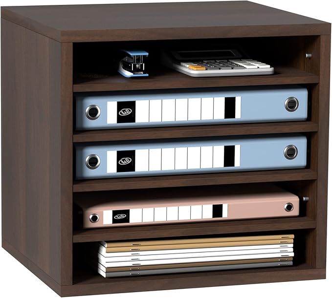 VEVOR Literature Organizers, 5 Compartments Office Mailbox with Adjustable Shelves, Wood Literature sorter 13.9x12x13 inches for Office, Home, Classroom, Mailrooms Organization, EPA Certified, Brown