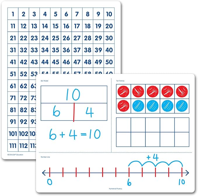 EAI Education Numerical Fluency & 120 Chart Flexible Dry-Erase Boards - Set of 10