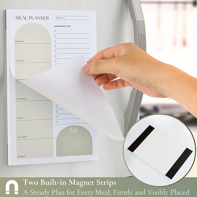 Magnetic Meal Planner 6x9 Inch Weekly Planning Notepad, 52 Sheets with Perforated Grocery List - The Ultimate Fridge Menu Organizer