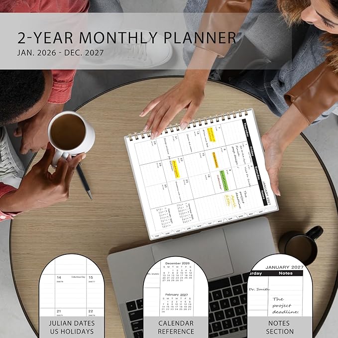 Ymumuda 2026 Planner-2 Year Monthly Planner 2026-2027, JAN.2026 - DEC.2027, 8.5" x 11", 26-27 Monthly Calendar,Large Planner with Spiral Bound, 24 Months Perfect for School OfficeSchedule- Grey