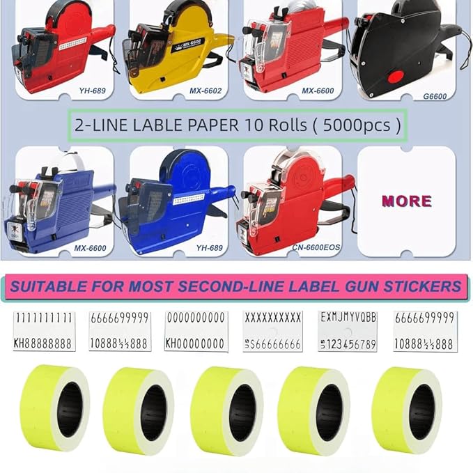 10 Rolls Labels Paper Suitable for MX-6600, MX-6602, YH-689 Price tag 2-line Marking Gun Pricemarker Labels (Without Gun (Yellow)