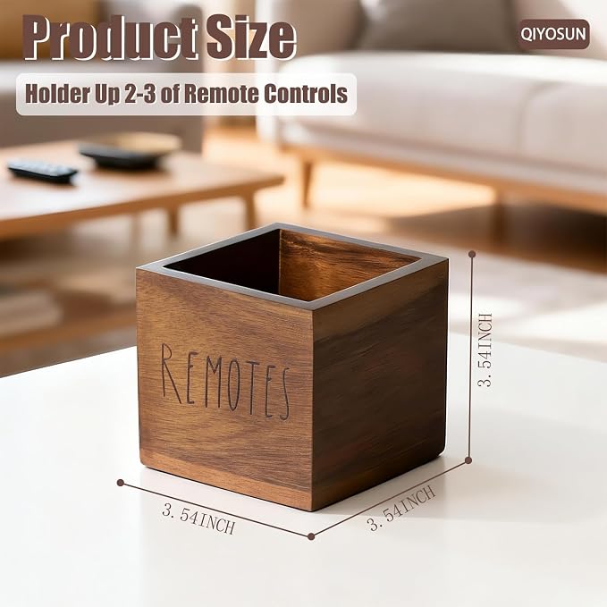 Remote Control Holder, Farmhouse Wood TV Organizer for Table, Wooden Remote Control Organizer, Remote Storage Caddy, Remote Control Organizer (Brown, 3.5 Inch-Labeled REMOTE)
