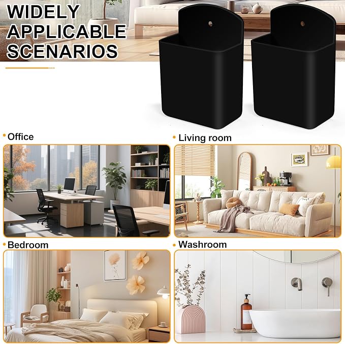2 PCS Self Adhesive Remote Holder Wall Mount Control Holders Small Wall Mounted TV Remote Bracket Air Conditioner and Pen Organizers and Accessories for Home Office School (Black)
