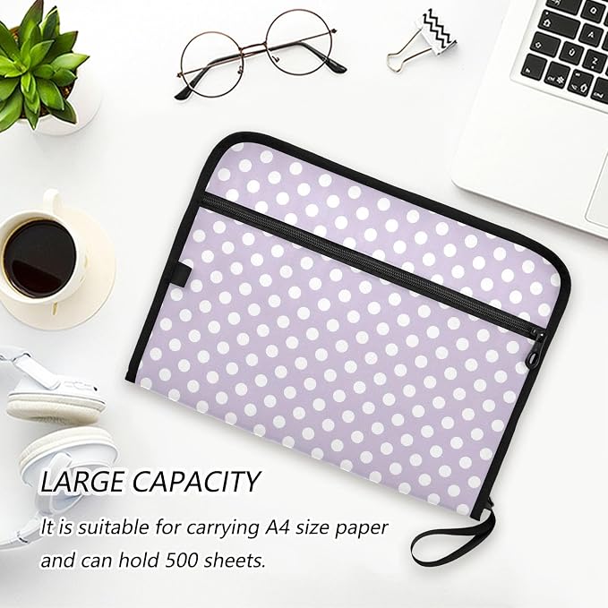 ALAZA Polka Dot Lovely Cute 13 Pocket Expanding File Folder with Labels, Accordion File Folder File Organizer Letter A4 Paper for Office School Student