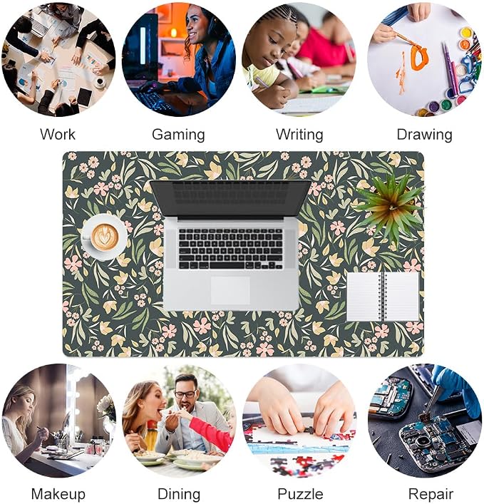 Colorful Star Large Mouse Pad, PU Leather Waterproof Desk Mat, Computer Gaming Mouse Pad, XXL Extended Mousepad Non Slip Desk Pad for School Office Home 23.6" x 13.8" - Ditsy Floral Print