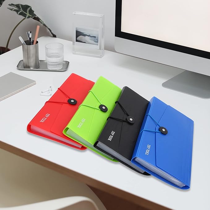 Pack of 4 Expandable File Folder,10"x5.5" Portable Accordion Document Pocket, Office Desk Organizer-13 Pockets,for Receipts, Coupons and Tickets, Check Size Water Resistant-Assorted Color