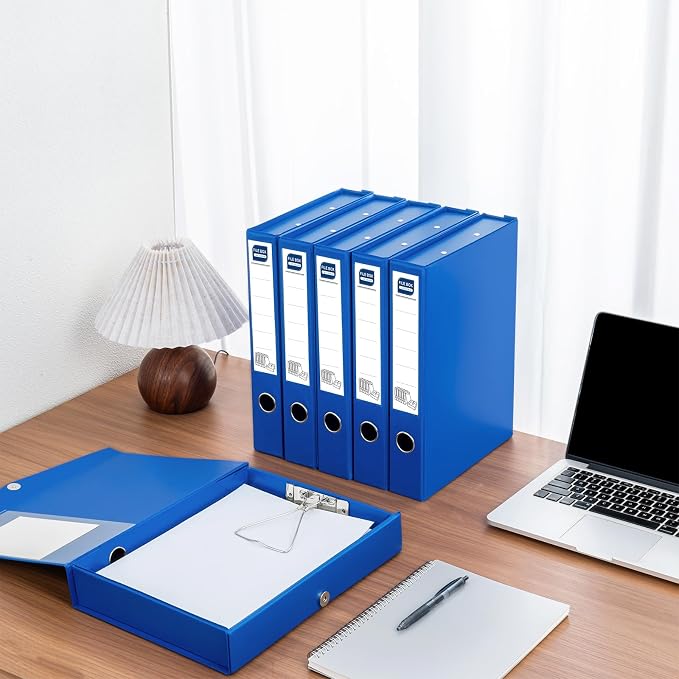 Storage File Boxes 6 Pack, Foldable File Boxes with Lid, 50mm Spine, Archives Cases with Magnetic Closure & Clip, Plastic Document File Folder Paper Storage Organizer, Blue