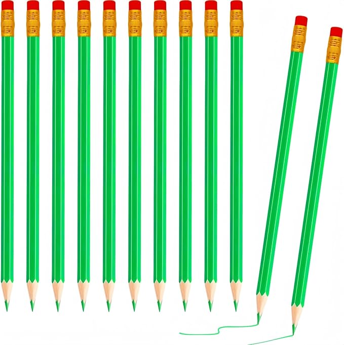12 Pcs Green Pencils Erasable Checking Pencils, Pre-Sharpened, for Marking, Coloring, Tests, Grading, Office
