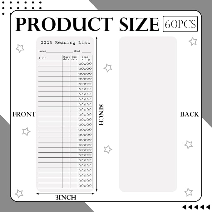 60 Pcs 2026 Reading Log Bookmark 3 x 7.9 Inch Reading List Bookmark Book Lovers Gifts White Color Library Book Tracker Notecards for Teachers Students School Library Accessories