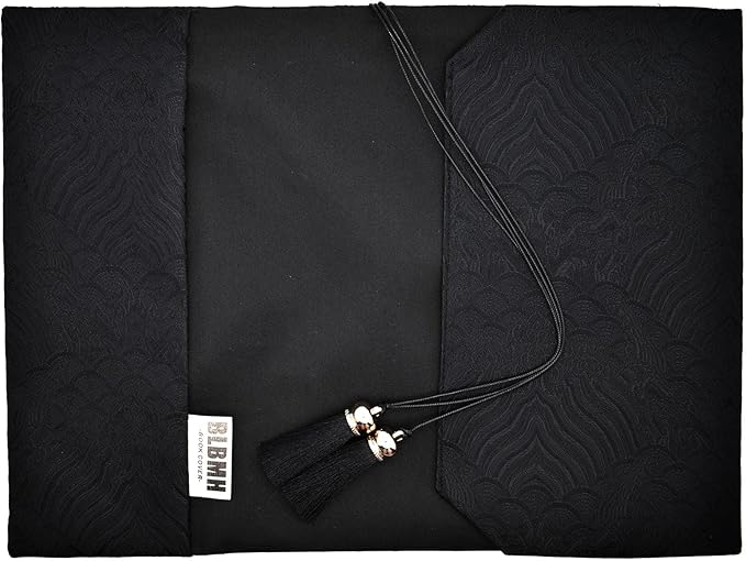 BLBMH 10x7 Book Cover | Handmade Non-Stretch Fabric Bible Cover with Bookmark | Washable Large Hardcover Paperback Protector | Privacy Reading Gift for Women - Black