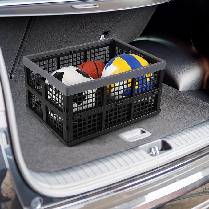 34 L 3 Packs Plastic Foldable Crate with Handle, Stackable Collapsible Utility Crates