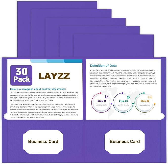 Folders with Pockets, LAYZZ 30 Pack Paper Pocket Folders, 2 Pocket File folders Fits Letter Size Paper, for School Office and Home (Purple)