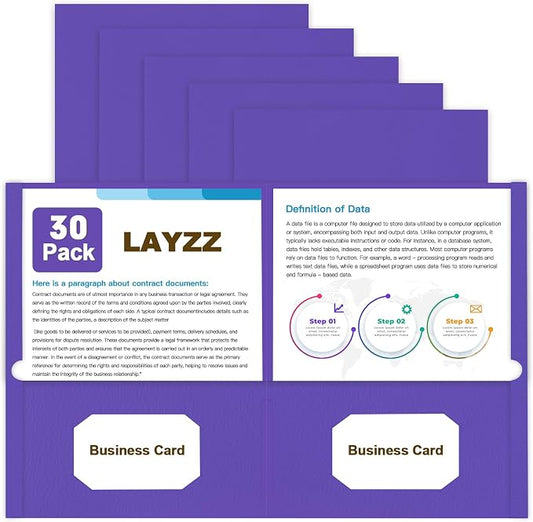 Folders with Pockets, LAYZZ 30 Pack Paper Pocket Folders, 2 Pocket File folders Fits Letter Size Paper, for School Office and Home (Purple)
