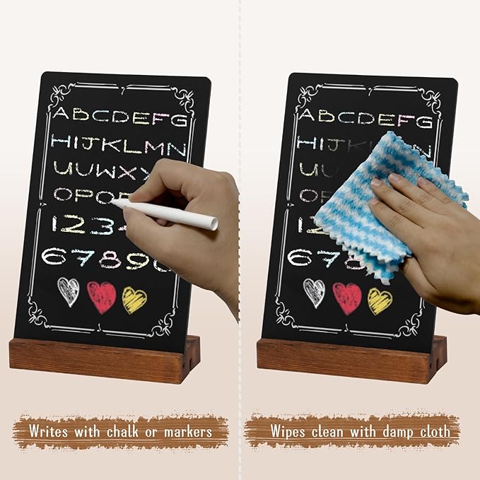 3Pcs Pre-Printed Border Chalkboard Signs with Stand, 5"x 8" Mini Tabletop Chalk Board Menu Display, Double Sided Food Labels for Party Buffet - Vintage