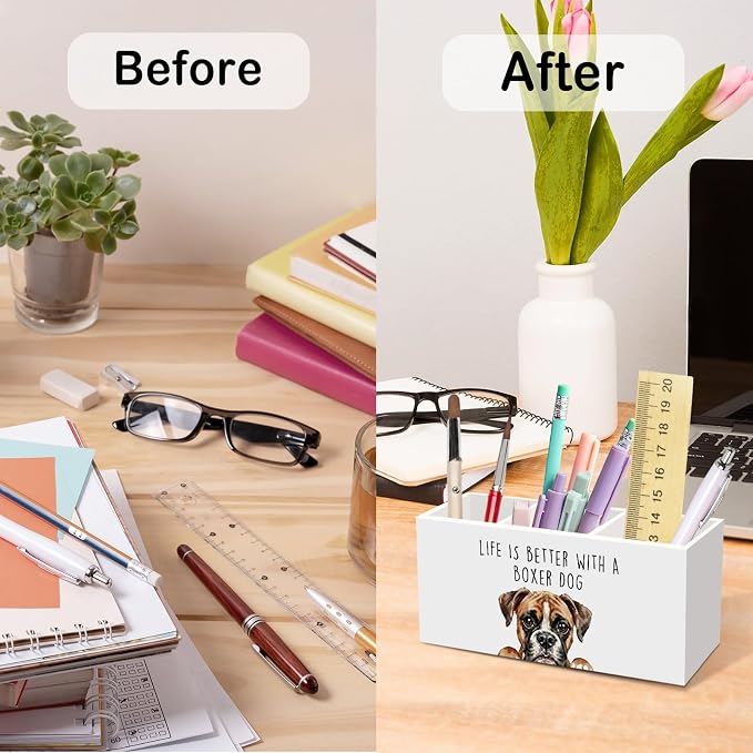 Boxer Dog Gifts Pen Pencil Holder for Desk, Funny Boxers Dog Gift Office Desk Accessories, Life Is Better with a Boxer Dogs Pen Holders Organizer for Women Bathroom Decor