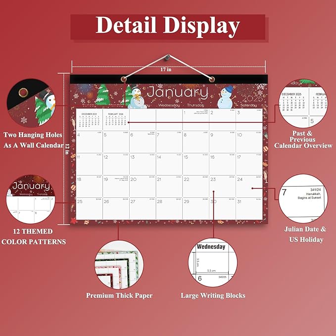 Ymumuda Desk Calendar 2026-2027 Wall Calendar 2 in 1, Monthly Desk Calendar 2026 from JAN.2026 to JUN.2027, 18-Month, Large 12"×17", Waterproof Cover, Hanging Rope, Home/office/School Planners