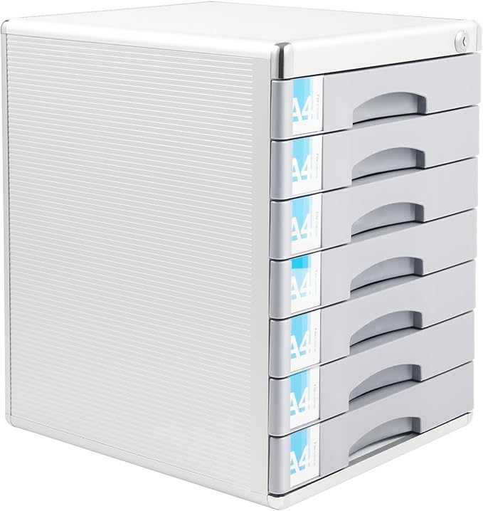 File Cabinet with Drawers Office Document Storage Box Filing Organzier Lockable Desktop Drawer Organizer for Papers Mail Notebooks Stationery (7-layer)
