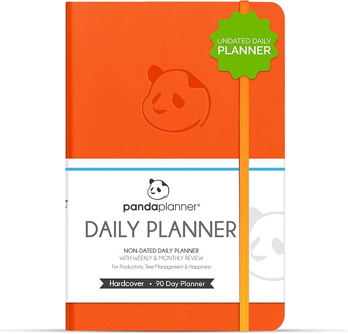 Panda Planner Classic A5 Daily Planner 2026 – Undated Quarterly Productivity Planner with Hourly Schedule, To Do List, Daily Journal, Goal Planner, Habit Tracker & Gratitude Organizer for Home/Office – Orange