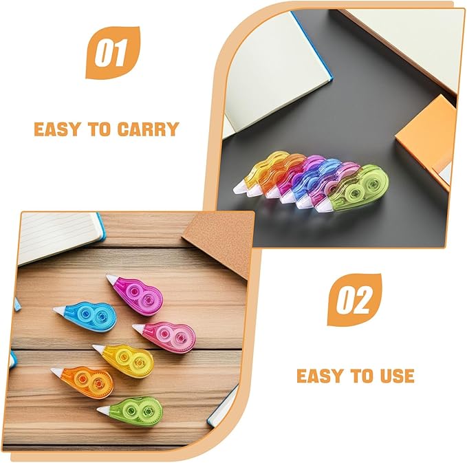 6pcs Correction Tape Set 12m Portable White Tape for Students Stationery Convenient Writing Corrector School Office Supplies Random Color