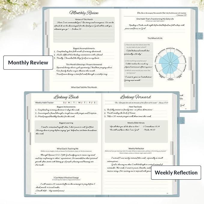 SUNEE Christian Bible Study & Prayer Journal – Undated 6-Month Scripture Notebook for Daily Devotional & Faith Growth, Meaningful Religious Gift for Women, Men, Pastor or Graduation (Grey Blue)
