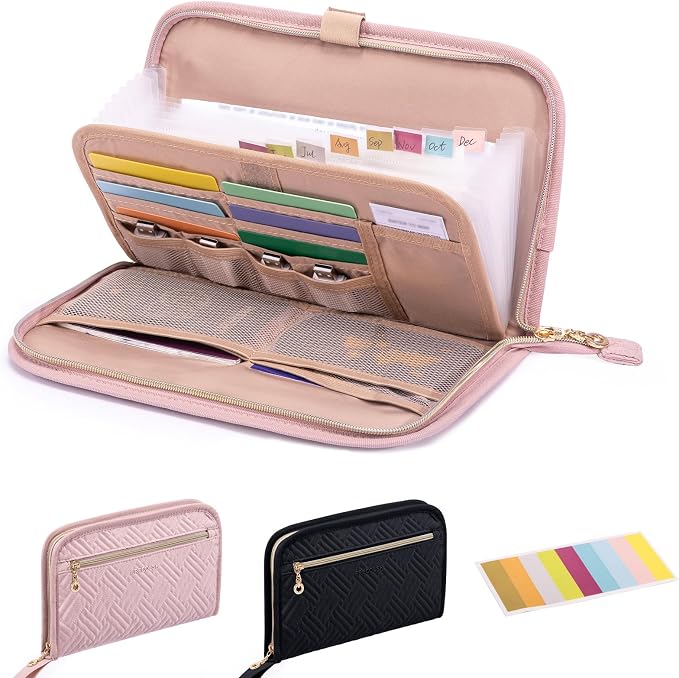Receipt Organizer with 12 Pockets 10x6 Receipt Holder Organizer - Small Accordion File Organizers - Cash Organizers for Travel, Business, Gift