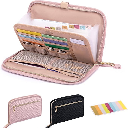 Receipt Organizer with 12 Pockets 10x6 Receipt Holder Organizer - Small Accordion File Organizers - Cash Organizers for Travel, Business, Gift