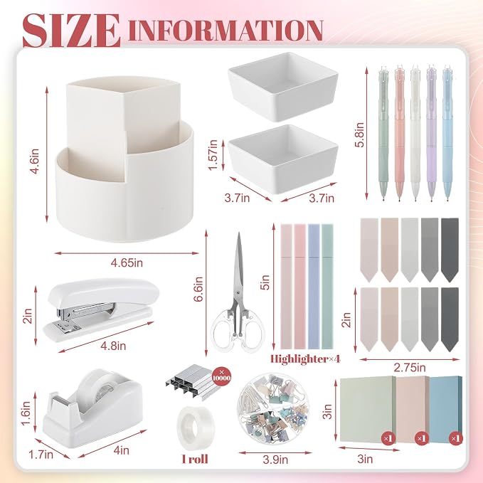 Kosiz 27 Pcs Black White Desk Accessories Gift for Aesthetic Desk Organizer Neutral Office Supplies Pen Holder Stapler Binder Sticky Notes Paper Clips Scissor Staples for Back to School(Fashion)