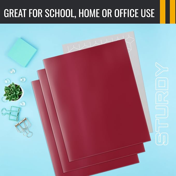 Better Office Products 2 Pocket Glossy Laminated Burgundy Red Paper Folders, Box of 25, Letter Size, Burgundy Red Paper Portfolios