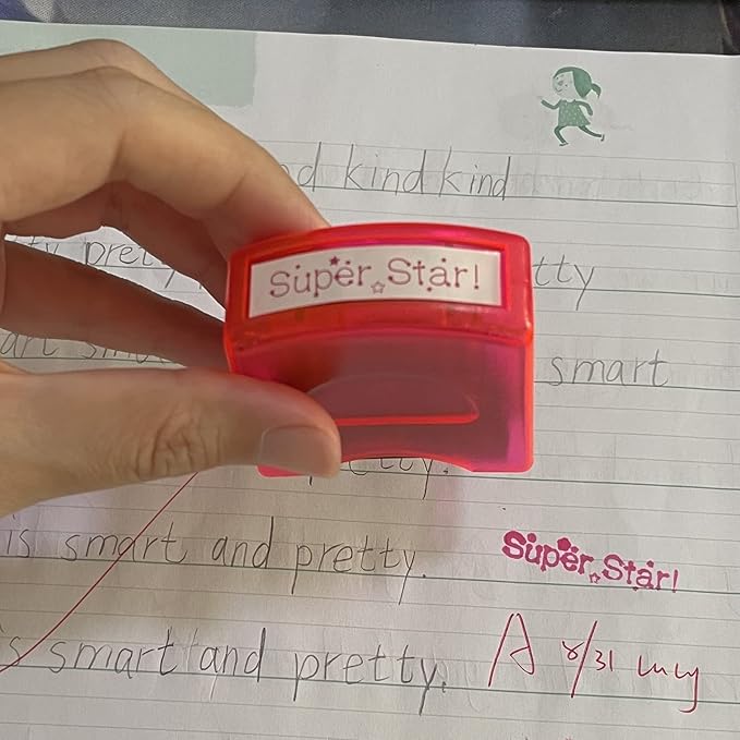 Best Teacher Stamp Kit Elementary Teacher Stamps Self-Inking Stamps with Stamp Tray