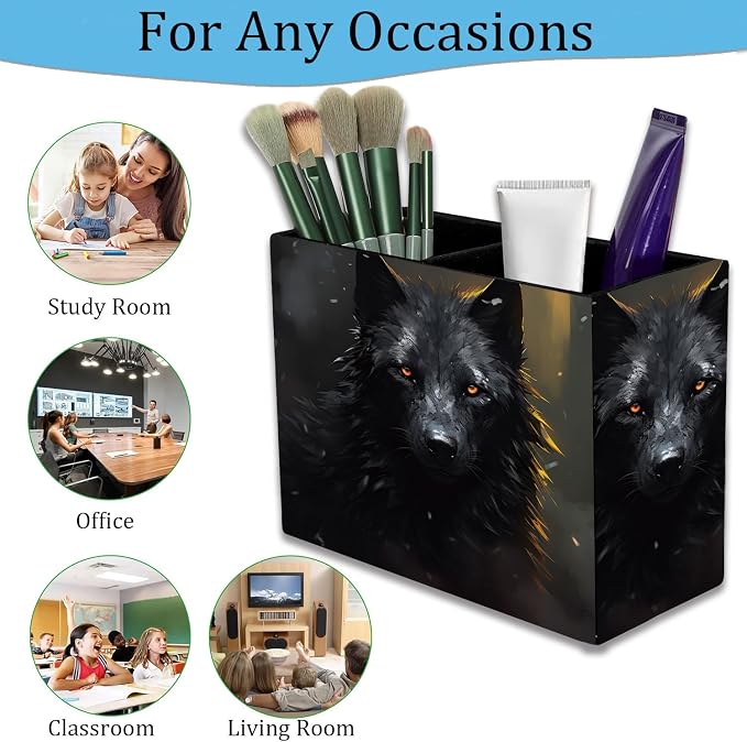 Pen Holder and Anti-Slip Mouse Pad Combination, Makeup Brush Storage Box, Tableware Storage Box, Suitable for Office and Home - Black Wolf